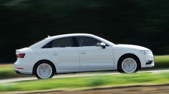 The coupe-like C-pillar flows into the rear shoulders at the back of the A3 Saloon. 