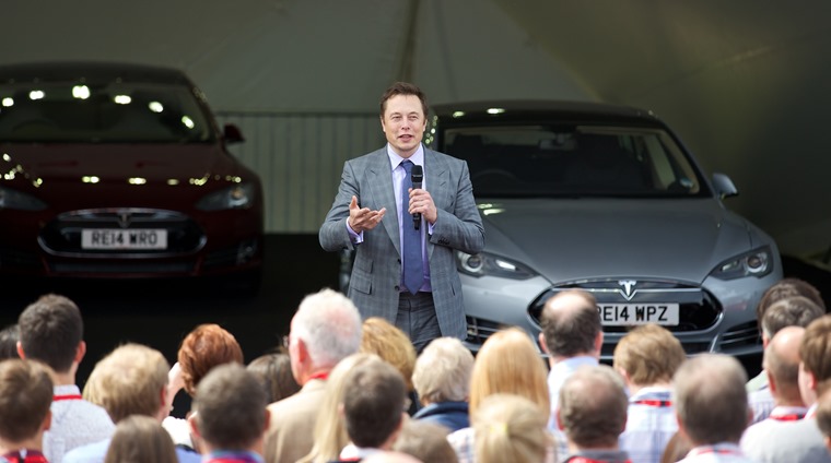 LONDON, ENGLAND - Saturday, June 7, 2014: CEO & Chief Product Architect Elon Musk at the UK launch of Tesla Motors' Model S electric car at the Crystal. (Pic by David Rawcliffe/Propaganda)