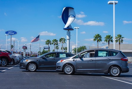 Ford dealership with wind turbine