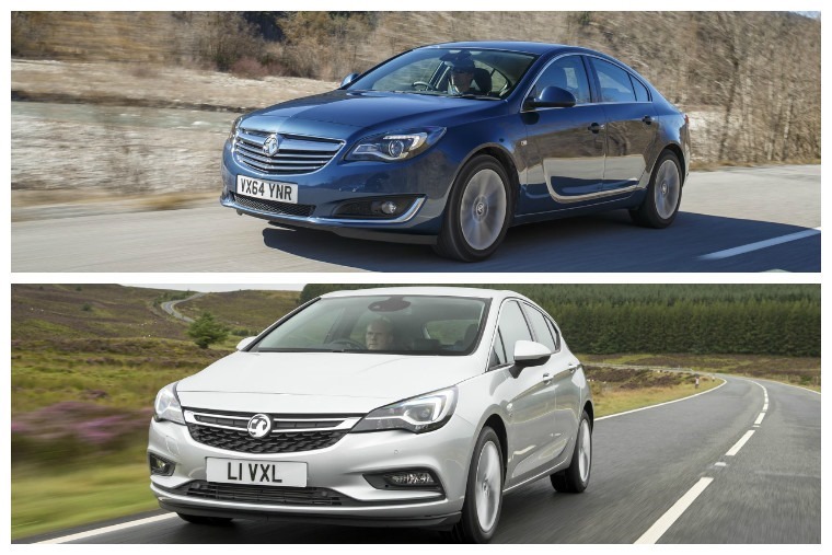 The current Insignia (top) will be transformed with a lower coupe-like roofline and the engines from the latest Astra (bottom)