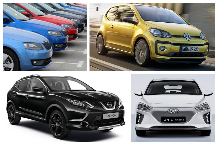 clockwise: new 6 month record for registrations, Volkswagen Up driven, plush new trim for Qashqai and new Ioniq hybrid
