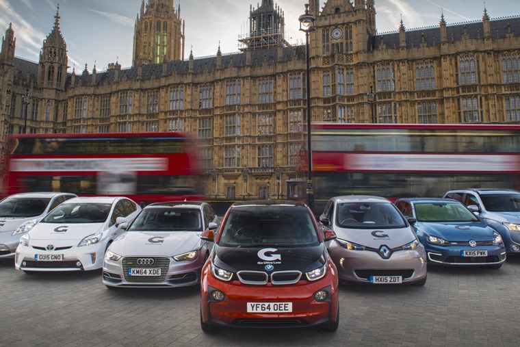 Plug-in cars outside parliament