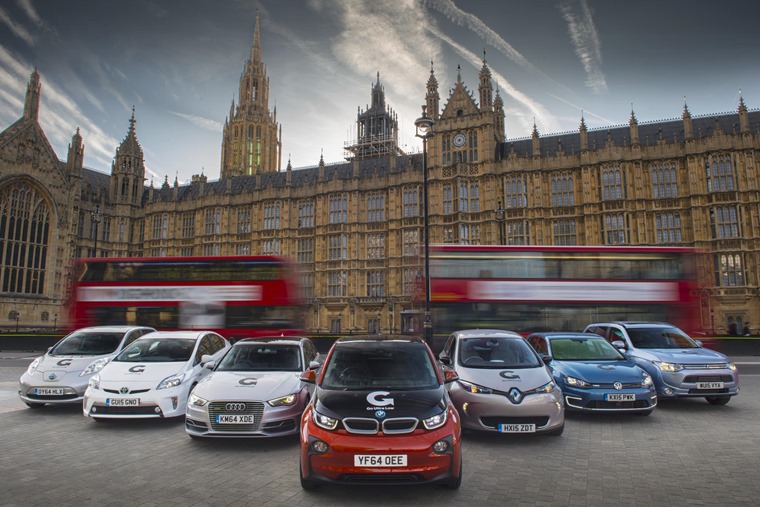 Plug-in cars outside parliament