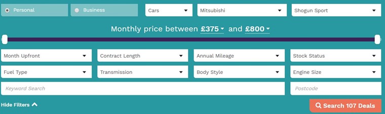 click here for Mitsubishi Shogun Sport lease deals