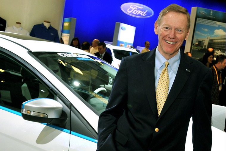Outgoing Mark Fields had a lot to live up to, following Alan Mulally's act (pictured).