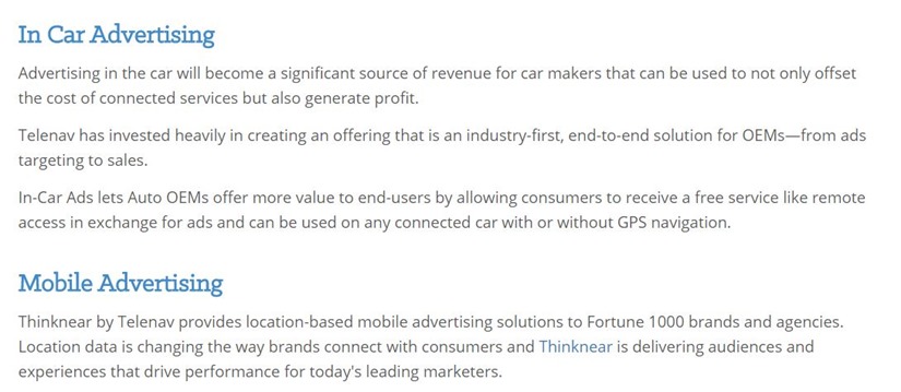 Telenav is the company behind in-car ads, and believes it will become a 'significant source of revenue' for car makers.