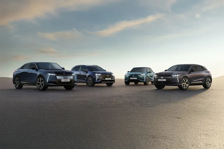 DS Automobiles range including DS 4, DS 7, DS 3 and DS 9 parked together