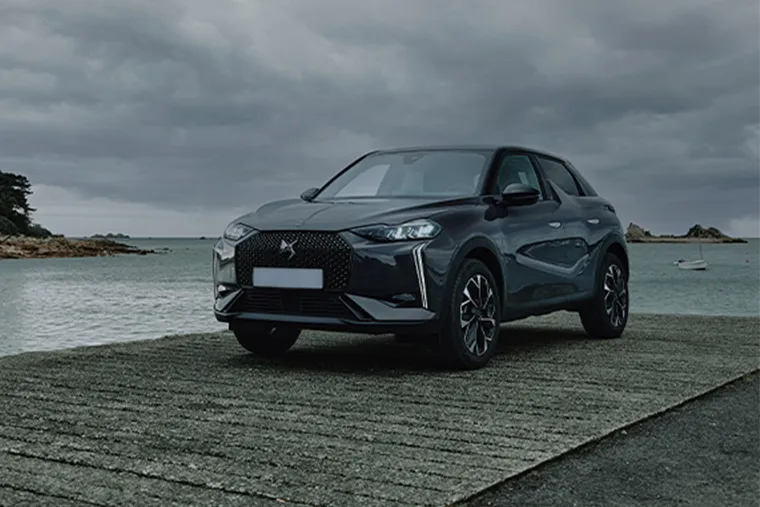 DS 3 compact SUV front view parked by the sea