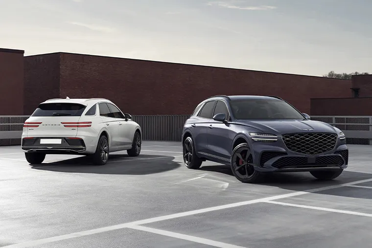 Genesis GV70 luxury SUV front and rear view parked outdoors