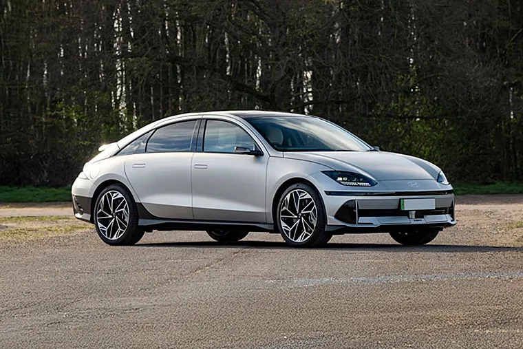 Sleek Hyundai electric sedan parked outdoors.