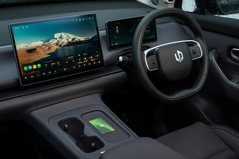 Leapmotor electric car interior with steering wheel and dual digital screens