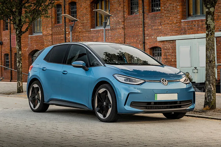 Volkswagen ID.3 electric car parked in urban setting, representing VW’s electric vehicle range.