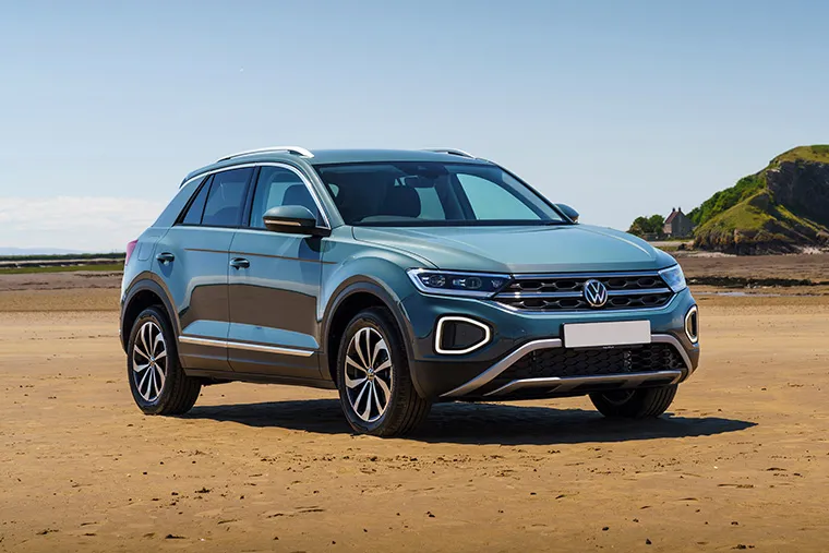 Line-up of Volkswagen models available to lease, including hatchbacks, SUVs, and electric vehicles.