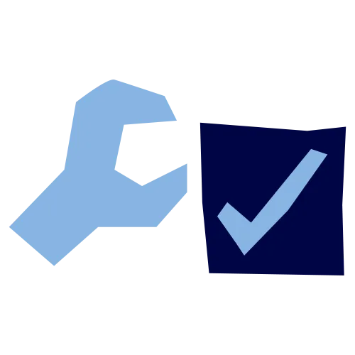 A wrench tool alongside a checked checkbox, representing professional installation and verification