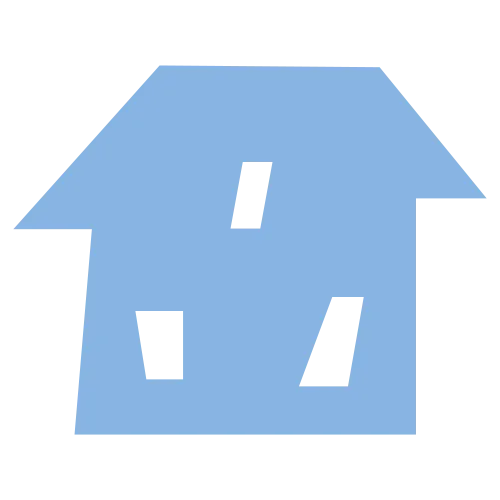 A house shape styled as an electrical plug with socket slots, representing home charging